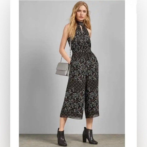 TED Baker Black Marcila Hazel High Neck Wide Leg Floral Jumpsuit